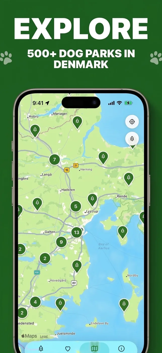 Screenshot aus der Hundeskoven-App: Karte erkunden