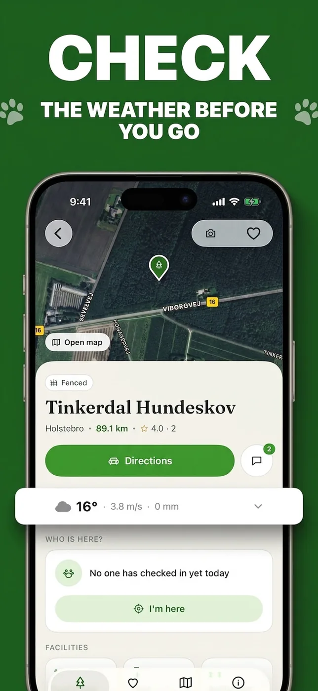 Screenshot aus der Hundeskoven-App: Das Wetter vor dem Ausflug
