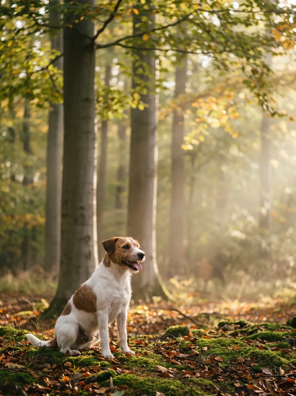 Glad hund i en dansk bøgeskov